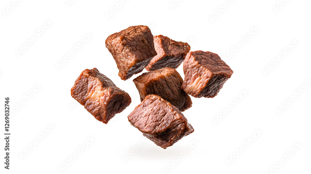 Several Pieces of Cooked Beef Floating in Mid-Air, Creating an Intriguing Scene
Several Pieces of Cooked Beef Floating in Mid-Air, Creating an Intriguing Scene