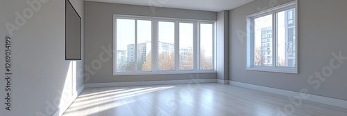 Bright Room With Large Windows and Light Wood Floor