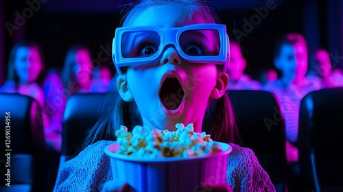 Obraz na płótnie Amazed girl watching movie in cinema. w salonie