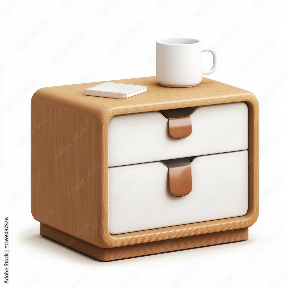 Fototapeta premium Compact corner nightstand with storage space isolated on white