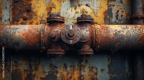 Old abandoned factory pipes heavily rusted and worn