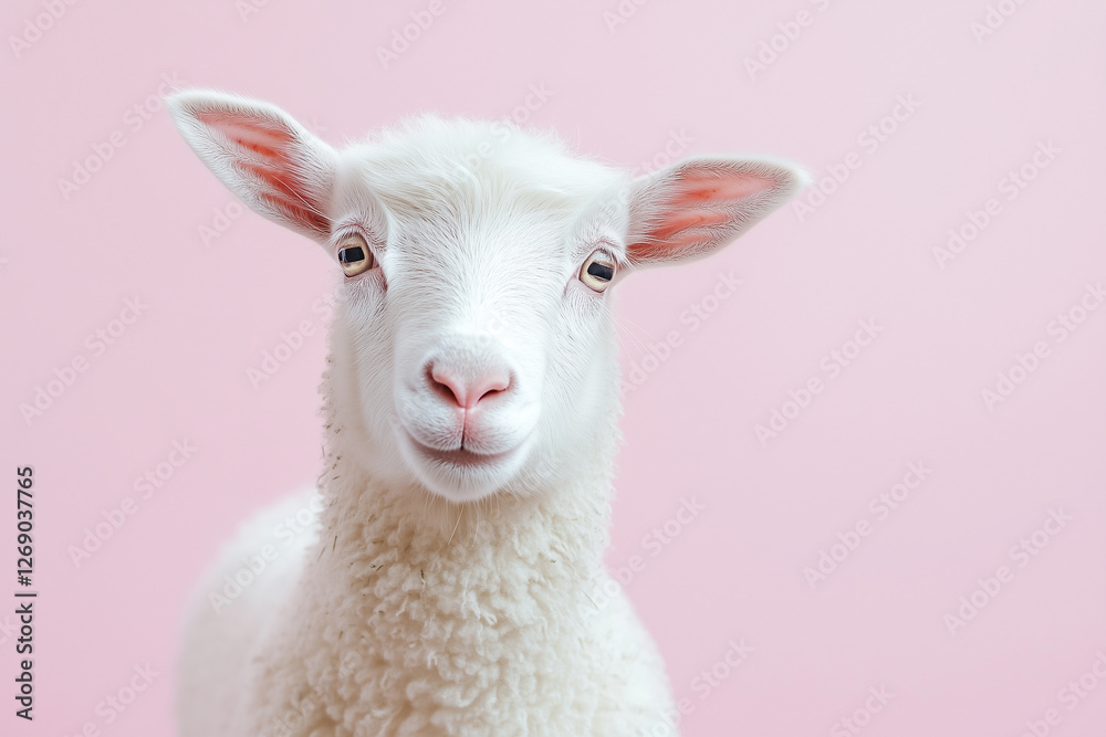 Sheep isolated on pastel pink Sheep isolated on pastel pink