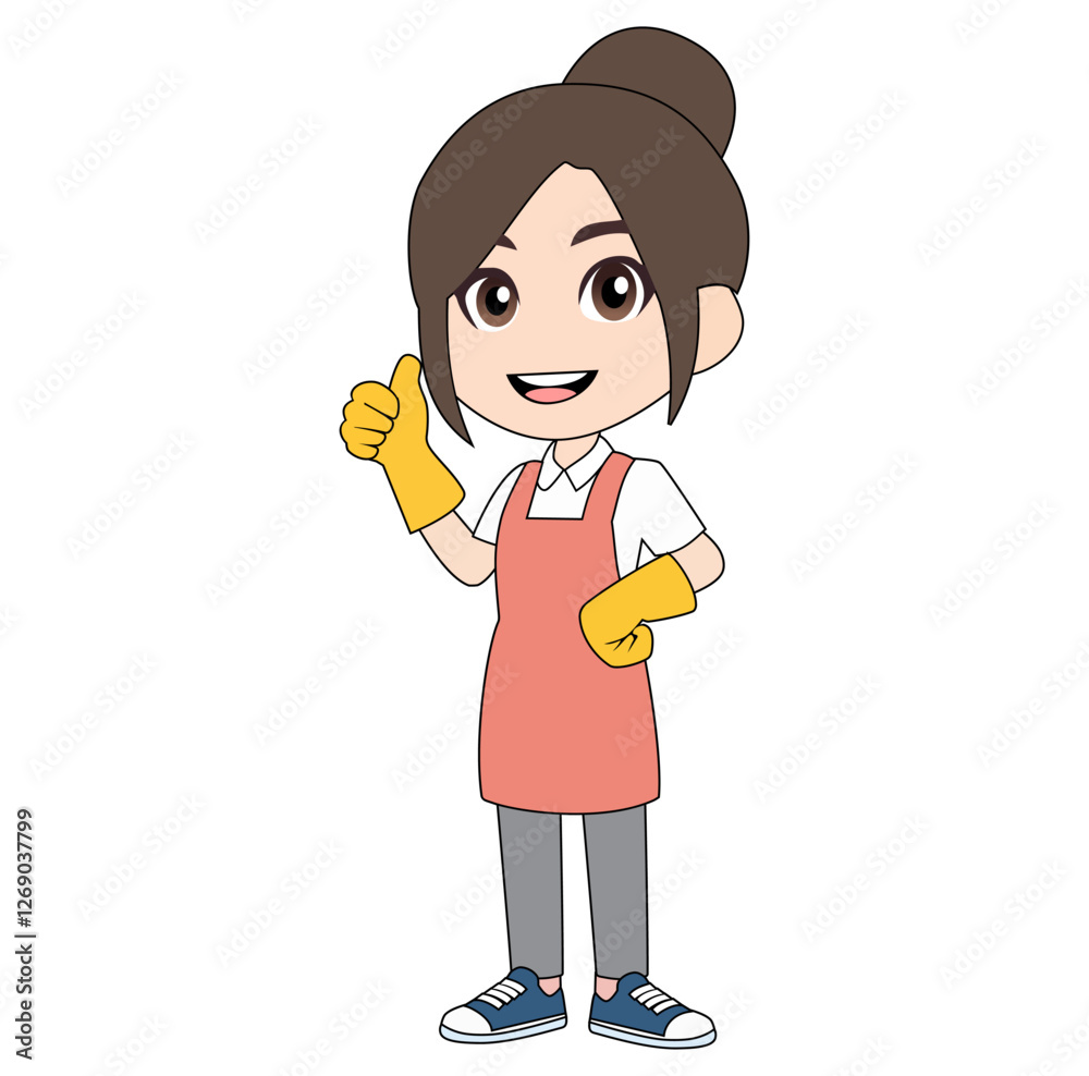 Cartoon Female Cleaning Service Thumb Up Vectors Illustration Cartoon Female Cleaning Service Thumb Up Vectors Illustration