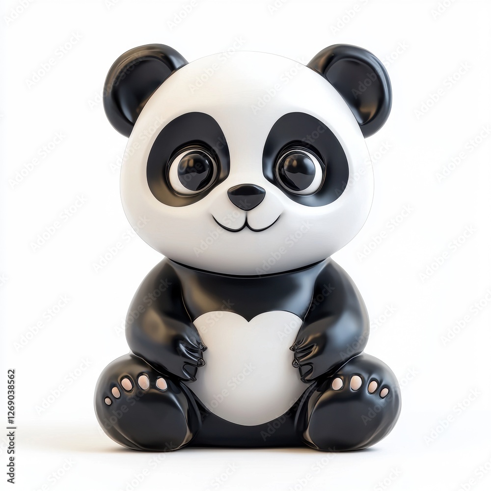 Obraz premium Cute panda statue made of porcelain, isolated on white
