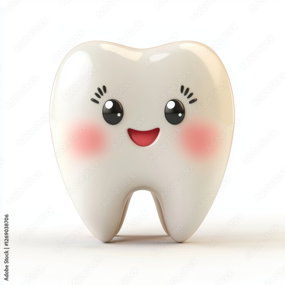 Cute tooth with rosy cheeks and sparkling eyes isolated on white Cute tooth with rosy cheeks and sparkling eyes isolated on white