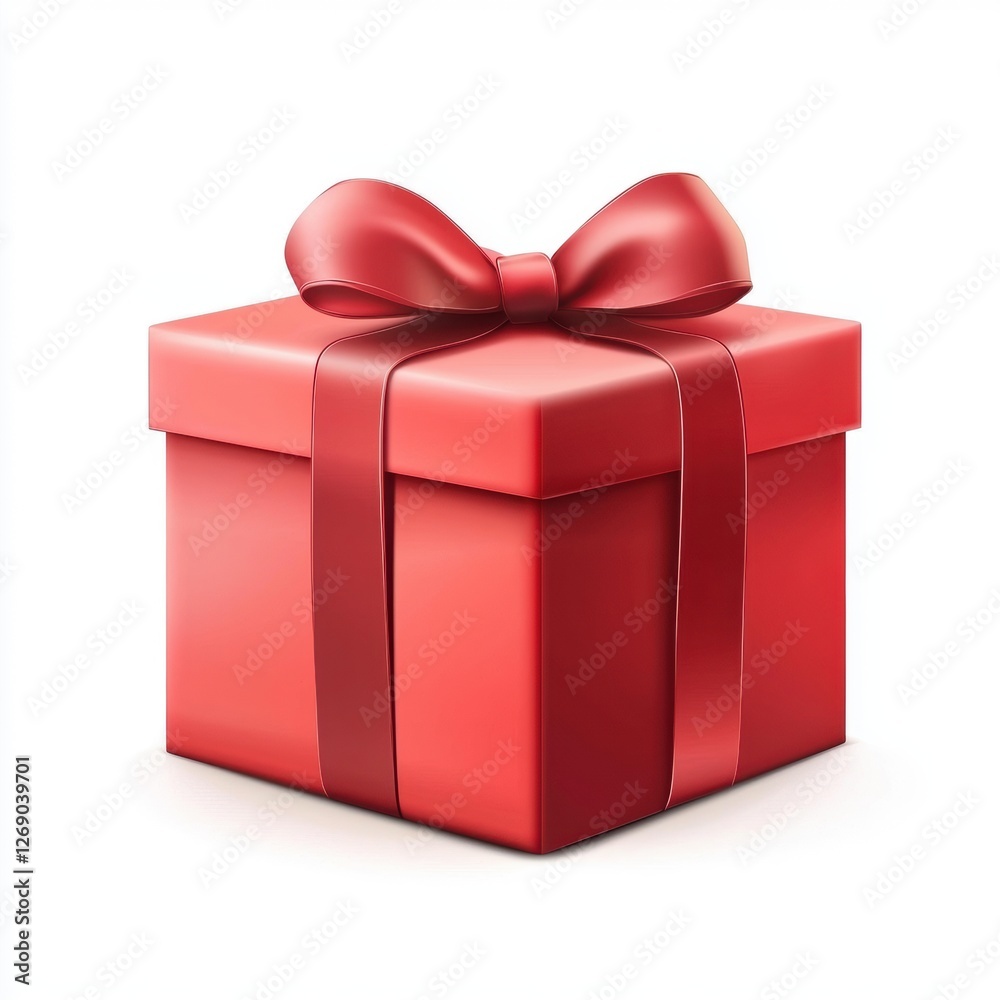 Obraz premium Elegant red gift box with a satin ribbon bow, isolated on white