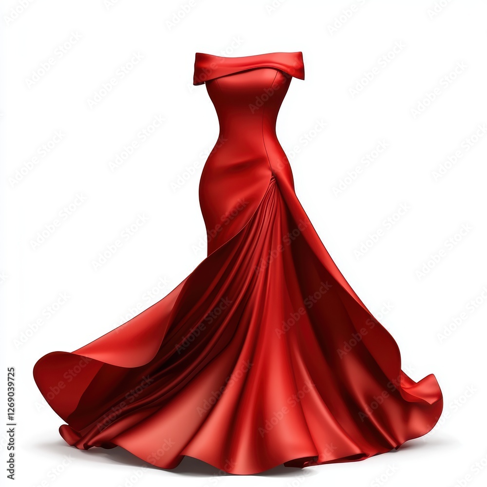 Elegant red evening dress with silky flowing fabric, isolated on white Elegant red evening dress with silky flowing fabric, isolated on white