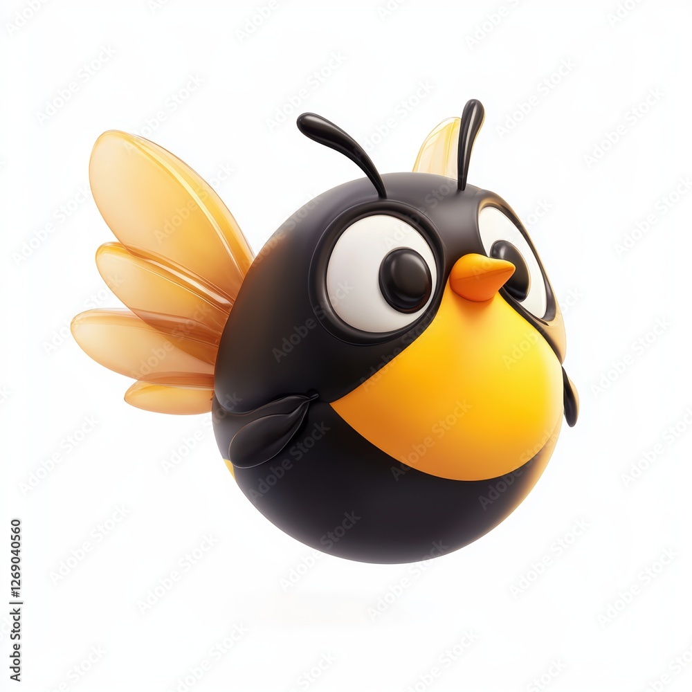 Fototapeta premium Round bumblebee with tiny wings, isolated on white