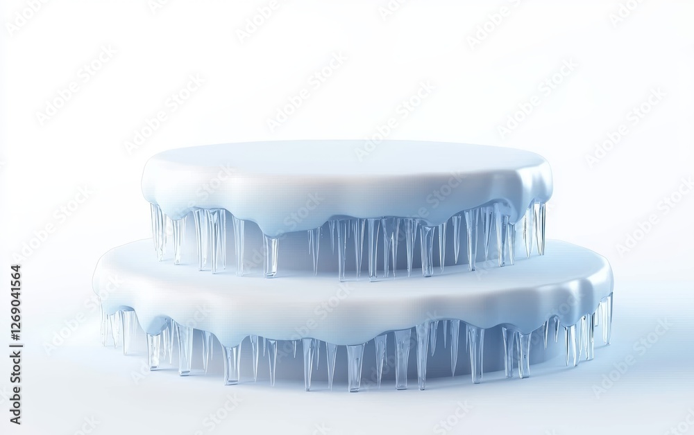 Snowy ice podium with frosty details, isolated on white