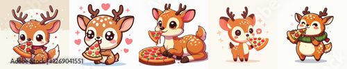 vector of cute deer eating pizza