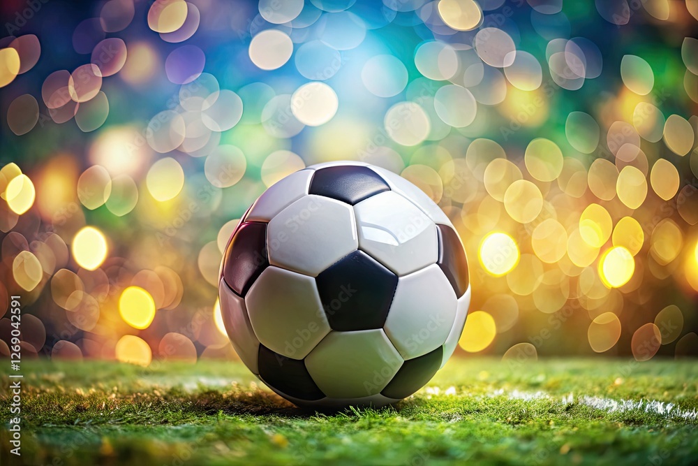 Fototapeta premium A perfectly spherical football, sharply focused against a pure white background, blurred edges enhance its form.