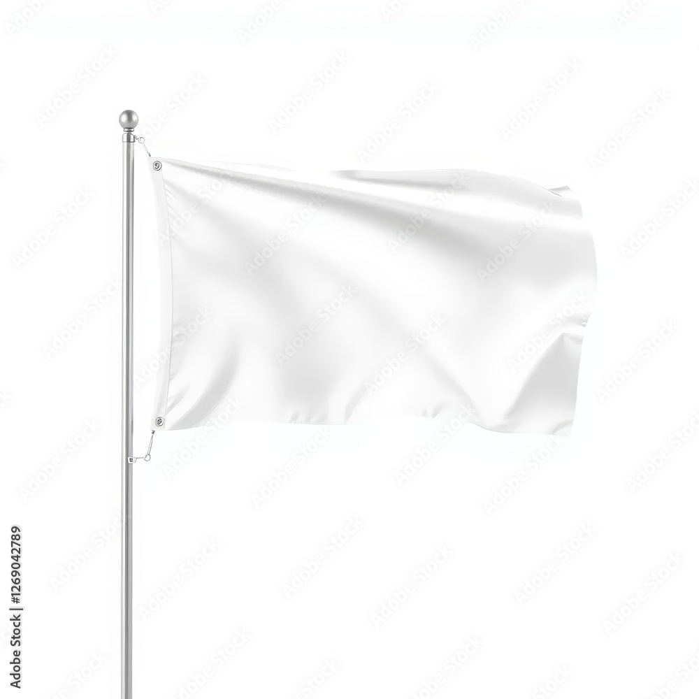 Blank White Flag on a Pole, Isolated on White Background Blank White Flag on a Pole, Isolated on White Background