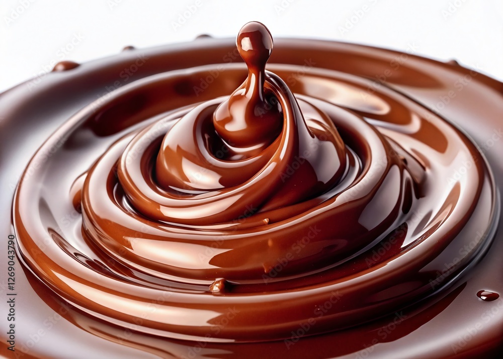 Melted Chocolate Flowing on White Background - Minimalist Close-up Stock Photo Melted Chocolate Flowing on White Background - Minimalist Close-up Stock Photo