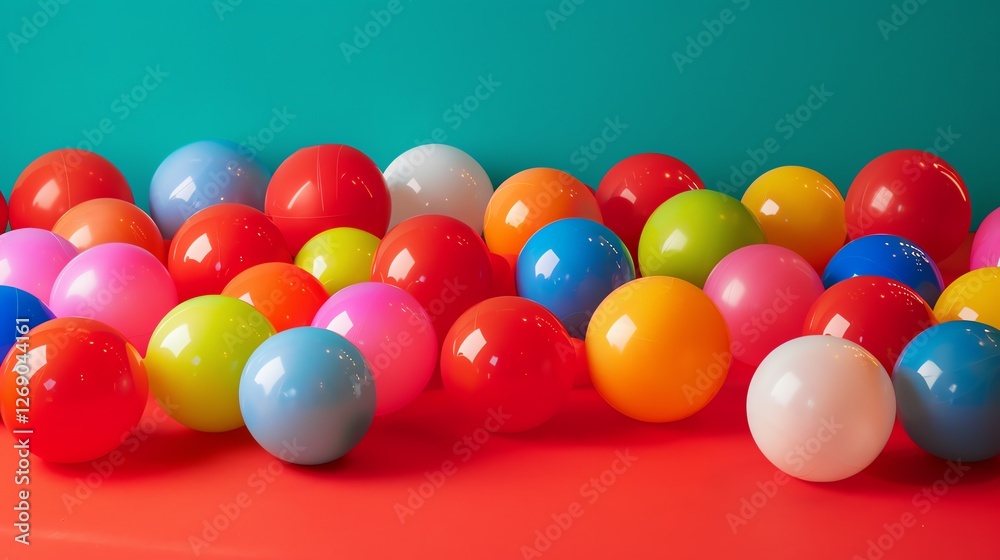 Colorful balls on a red and blue background. The balls are of different colors and sizes. They are arranged in a random pattern. Colorful balls on a red and blue background. The balls are of different colors and sizes. They are arranged in a random pattern.