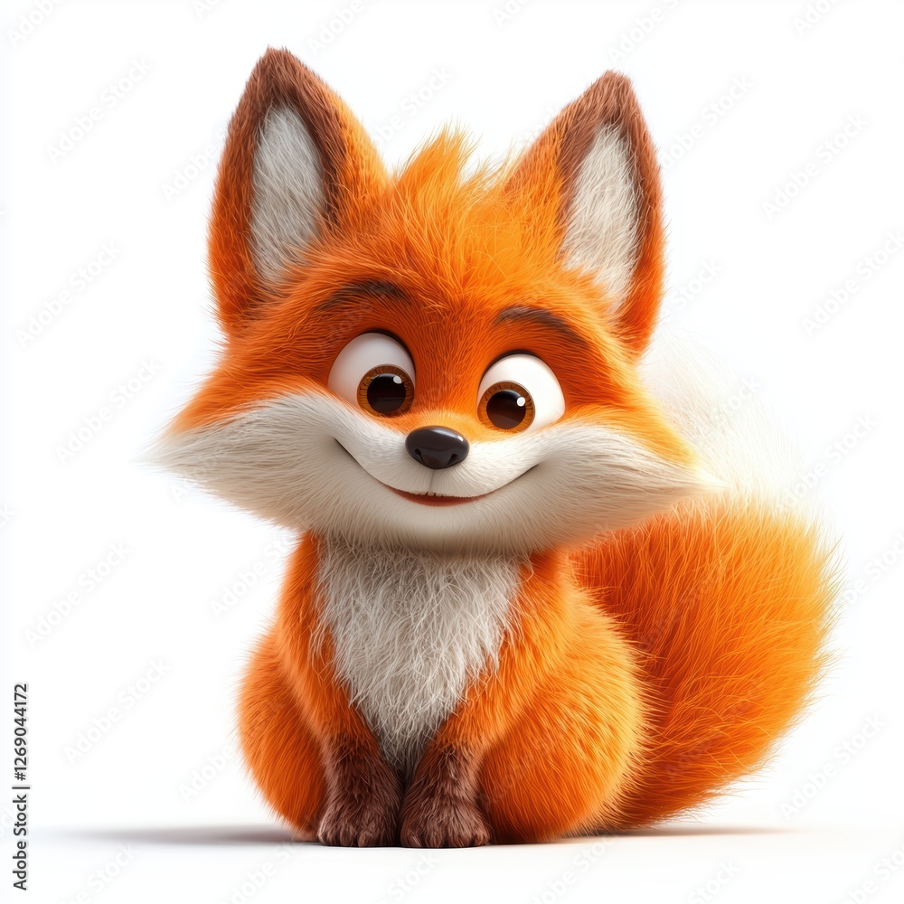 Obraz premium Fluffy orange fox with a playful expression, isolated on white