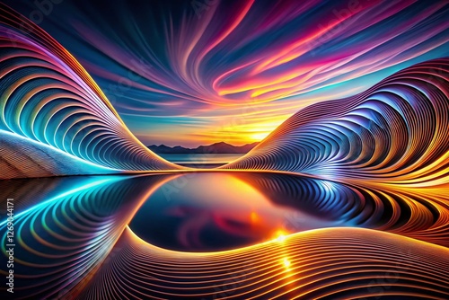 Mesmerizing Abstract Wave Lines Background: Dynamic Optical Illusion Design in Low Light