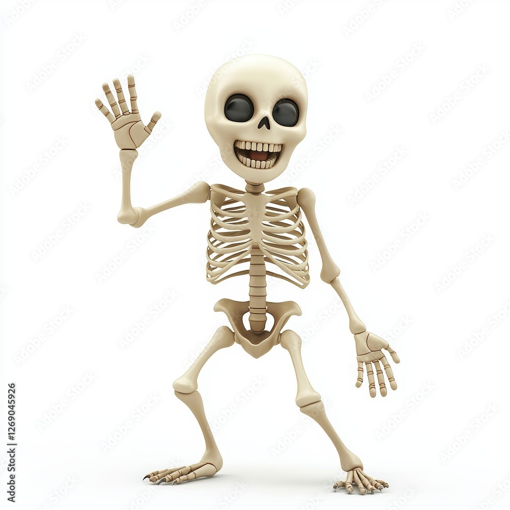 Happy skeleton waving with a big grin isolated on white Happy skeleton waving with a big grin isolated on white