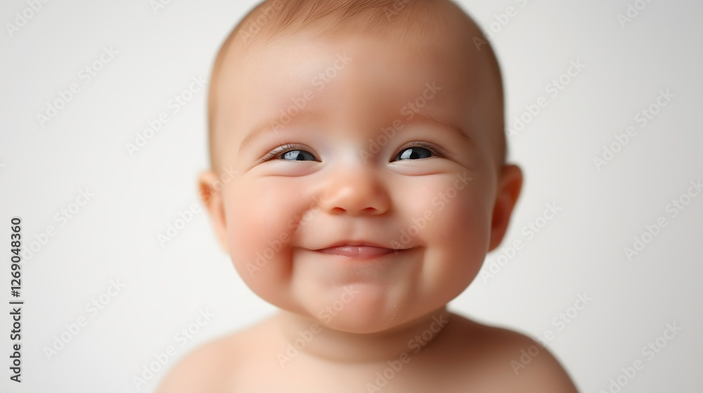 Smiling baby with chubby cheeks portrait isolated on white background, adorable happy infant with joyful expression, cute cheerful child, innocent young toddler studio shot Smiling baby with chubby cheeks portrait isolated on white background, adorable happy infant with joyful expression, cute cheerful child, innocent young toddler studio shot