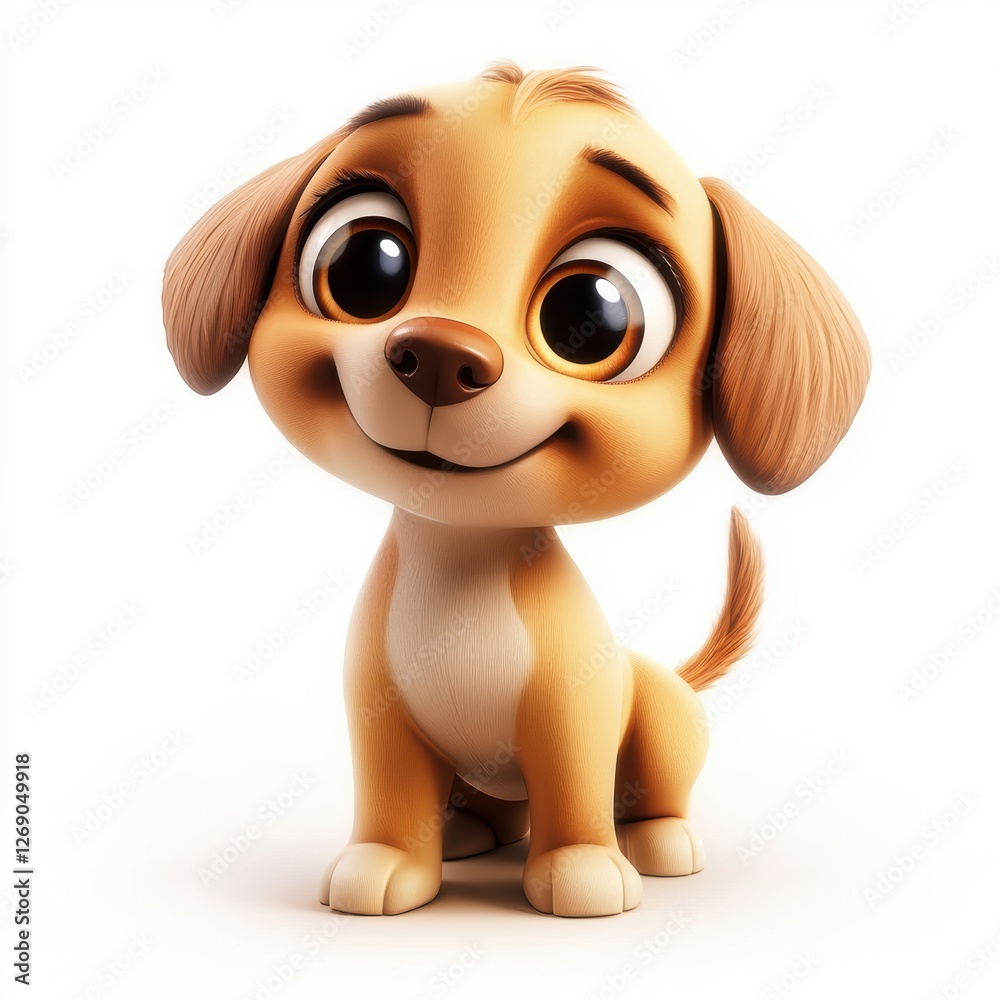 Fototapeta premium Playful puppy with big eyes and a wagging tail isolated on white