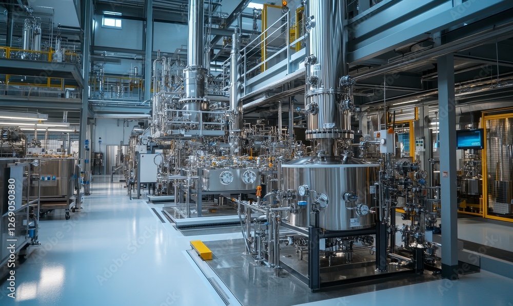 Modern industrial plant with complex stainless steel equipment. Modern industrial plant with complex stainless steel equipment.