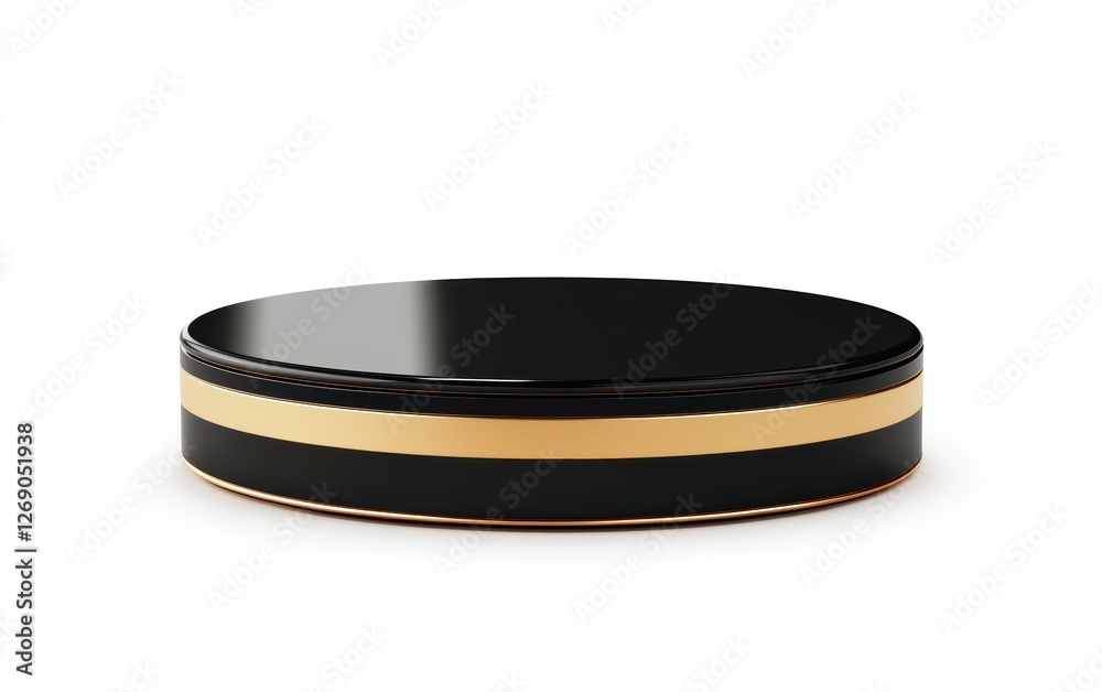 Sleek black and gold podium with dramatic lighting, perfect for luxury branding, isolated on white Sleek black and gold podium with dramatic lighting, perfect for luxury branding, isolated on white