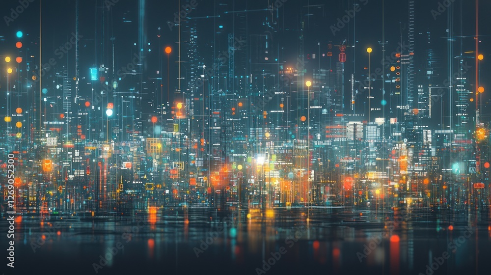 Obraz premium Vibrant Cityscape with Futuristic Lights at Night