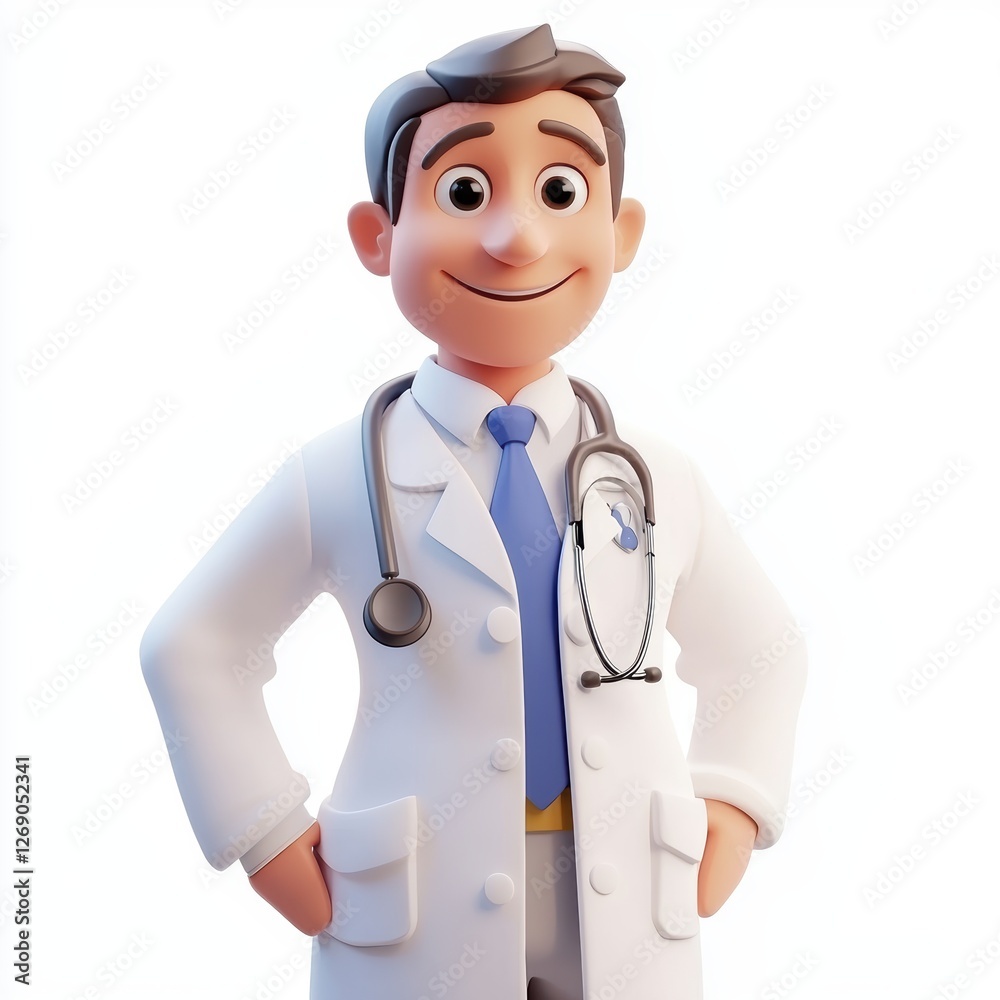 Fototapeta premium Smiling doctor in a white coat with a stethoscope isolated on white
