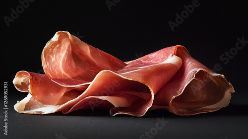 Single piece of prosciutto artistically folded on a plate
