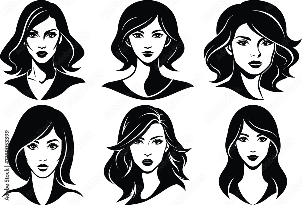 woman head silhouette set, female face icon vector illustration woman head silhouette set, female face icon vector illustration