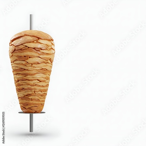 Chicken doner kebab shawarma in rotating spit isolated on white background. Generative AI