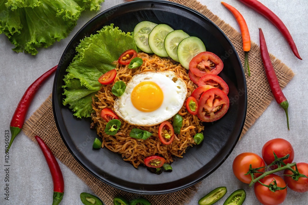 Colorful Culinary Presentation, fried eggs with tomatoes and salad, Colorful Culinary Presentation, fried eggs with tomatoes and salad,