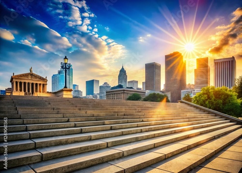 Minimalist Philadelphia Art Museum Steps, Iconic Cityscape View