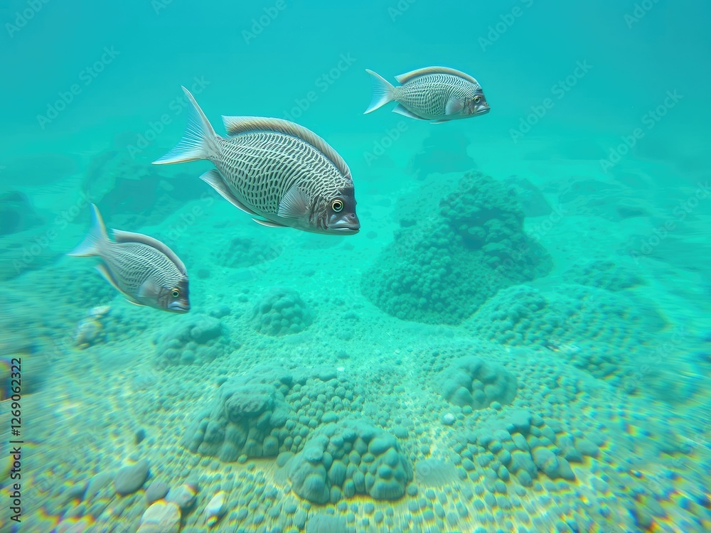 Fototapeta premium Coquinas donax trunculus swimming freely in the ocean, shellfish, ocean, coquinas