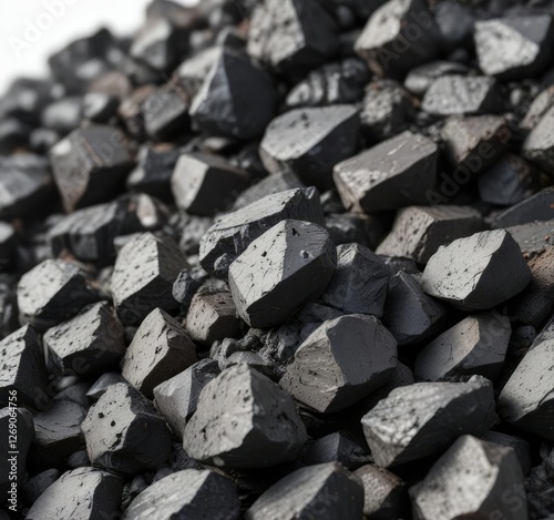 Dark grey coal lump on isolated white surface, rock, inanimate object, white surface