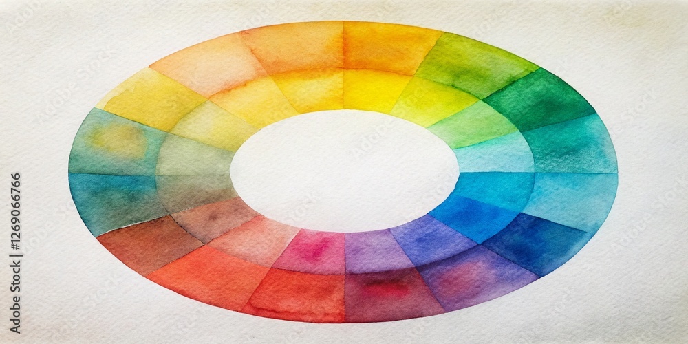 Obraz premium Minimalist Watercolor Hand-Painted Color Wheel, Artistic Handmade Palette