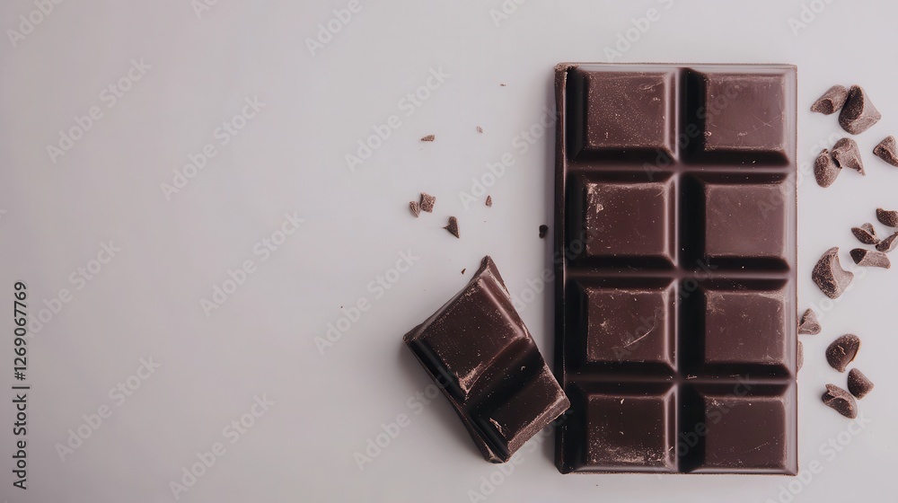 Obraz premium Broken Chocolate Bar on Plain White Background