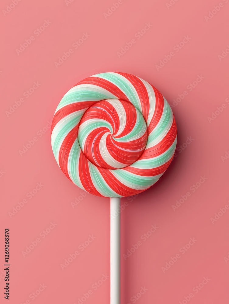 Colorful Swirl Lollipop on Pink Background with Playful Design Colorful Swirl Lollipop on Pink Background with Playful Design