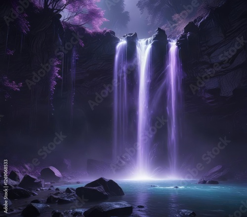 Wallpaper Mural Dreamy purple-blue light emanating from a glowing waterfall, serene, misty, glow Torontodigital.ca