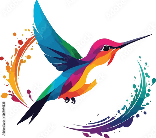 Hummingbird  vector design, Hummingbird logo and icon Design, Colorful Hummingbird vector design