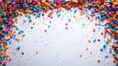 Colorful confetti scattered on a white background, creating a festive atmosphere for celebrations (1) photo