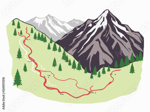 Mountain Bike Trail Map Illustration