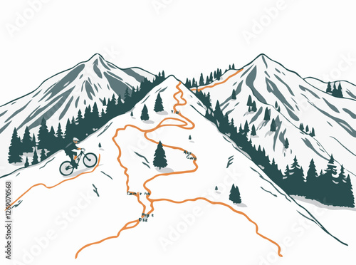 Mountain Bike Trail Map Illustration