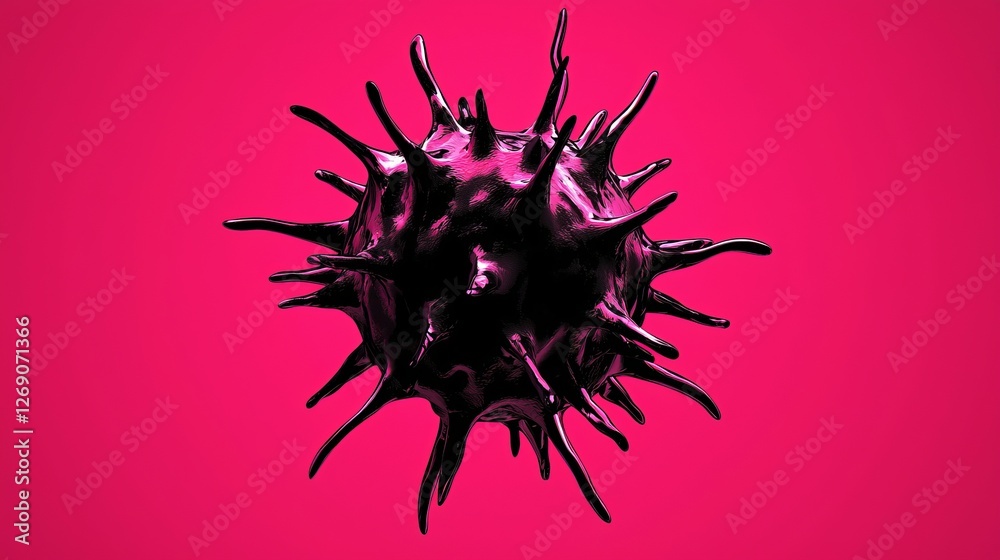 A stylized corona virus cell with exaggerated spikes, outlined in black, flat vector color fills in bold tones A stylized corona virus cell with exaggerated spikes, outlined in black, flat vector color fills in bold tones