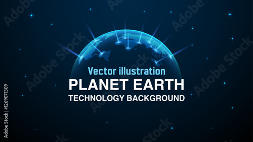 Futuristic World Map and Global Connectivity: Abstract Blue Planet Earth Vector for Digital Innovation