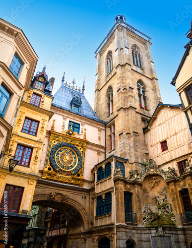 Fototapeta Naklejka Na Ścianę i Meble -  The Gros-Horloge, Great-Clock is a fourteenth-century astronomical clock in Rouen, Normandy, France