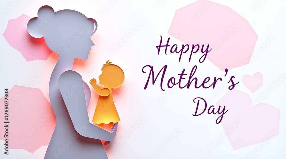 Mother with child in arms joyfully celebrating Mother's Day against a warm, colorful background Mother with child in arms joyfully celebrating Mother's Day against a warm, colorful background