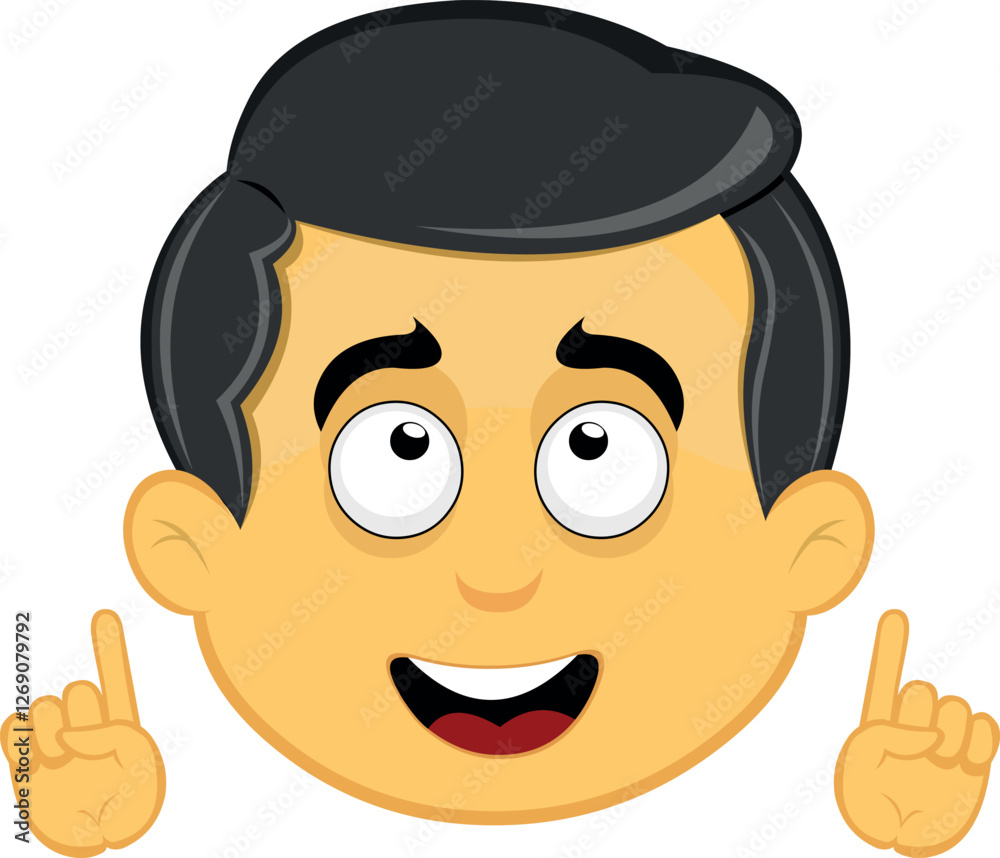 vector illustration yellow emoji character male, observing and with hands pointing up vector illustration yellow emoji character male, observing and with hands pointing up