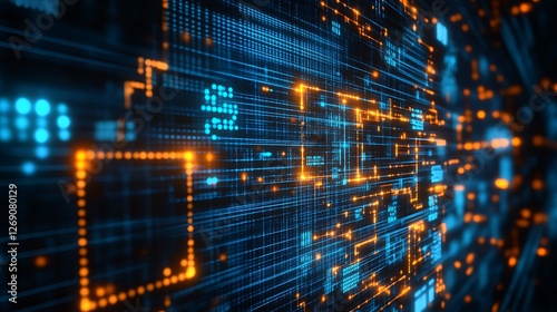 Wallpaper Mural Abstract glowing network of blue and orange lights Torontodigital.ca