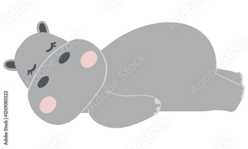 Cute cartoon hippo lying down peacefully.