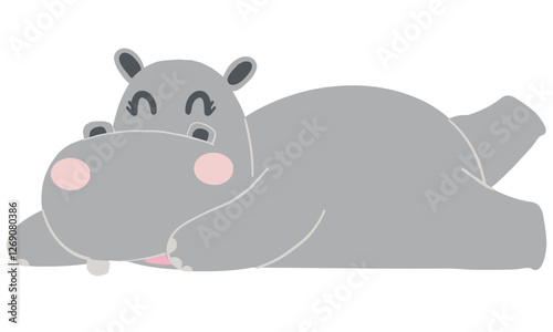Cute cartoon hippo cuddling and resting together.
